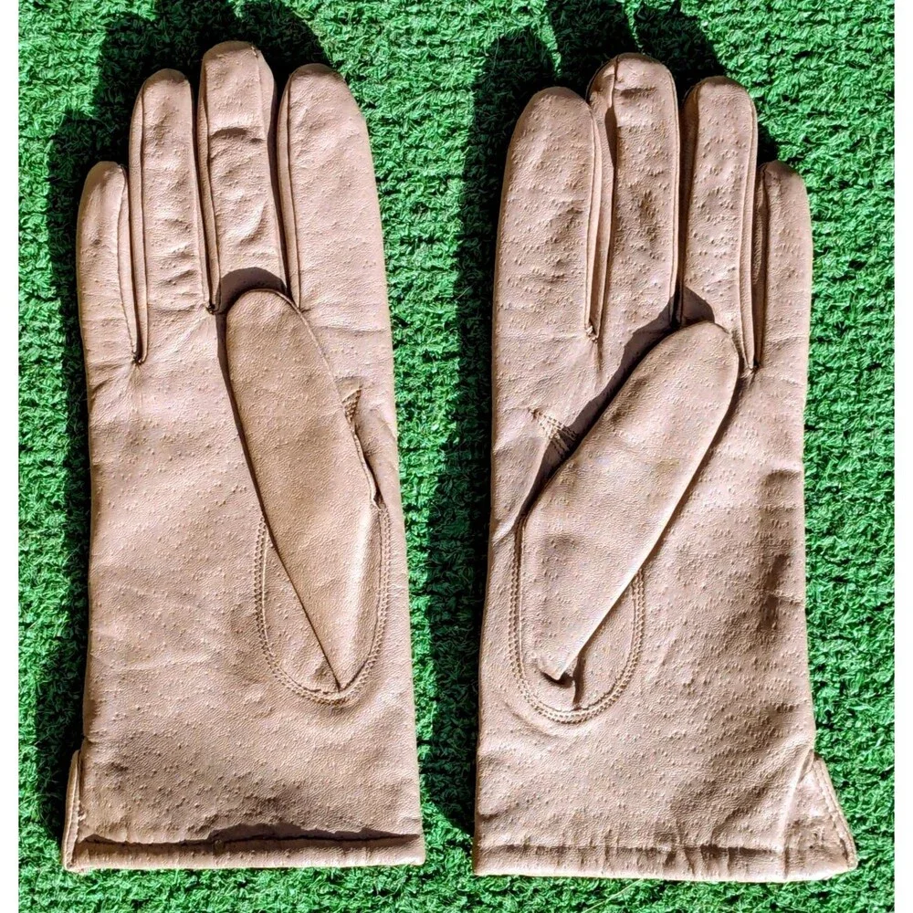 Vintage Taupe Gray Leather w/Acrylic Lining Women's Petite Large Gloves EUC